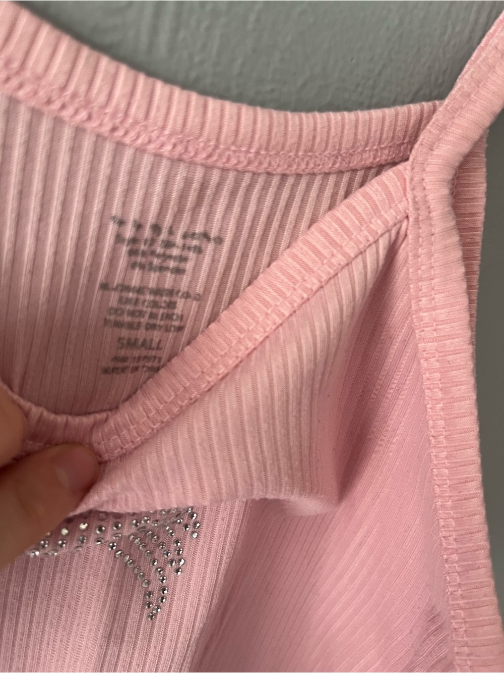 Pink Ribbed Rhinestone Wing Crop Tank - Picture 3 of 4